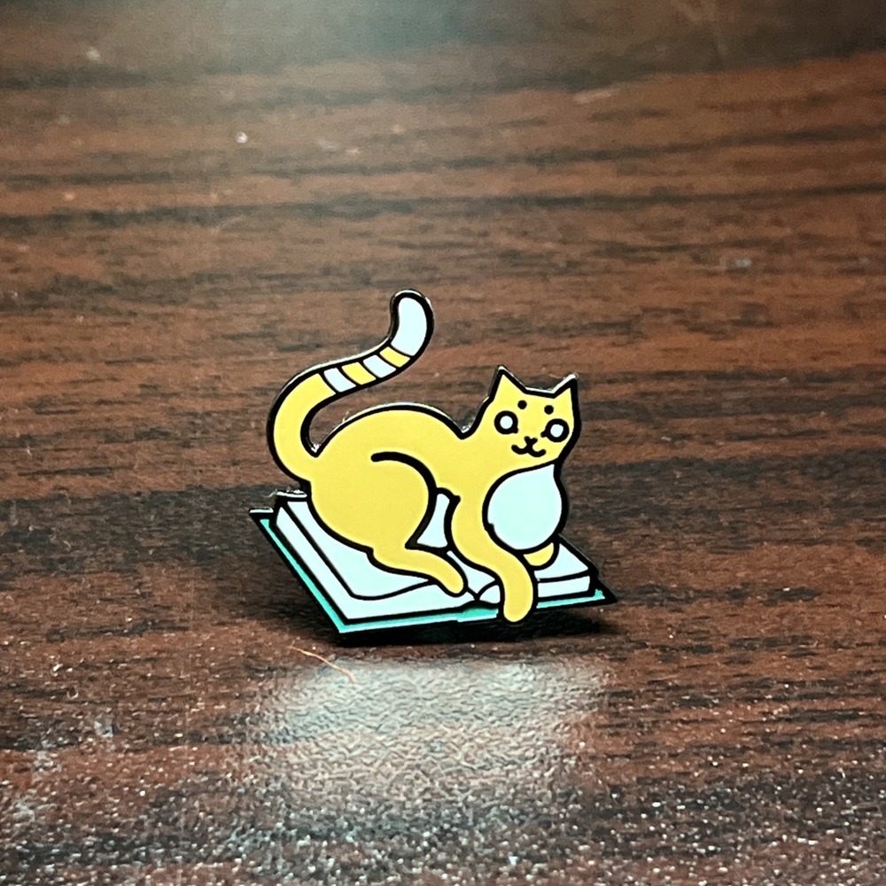 Cartoon Cat Laying On A Book Cute Lapel Hat Pin